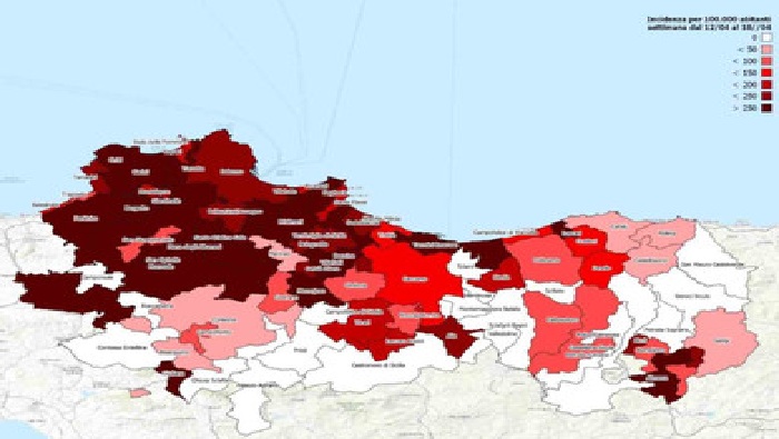 Covid: la Sicilia si tinge sempre di più, altre 2 nuove zone rosse e tre proroghe