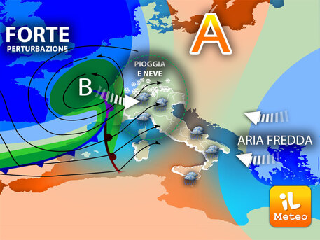 Meteo: in attesa forte perturbazione con calo temperature, freddo nel weekend, poi piogge