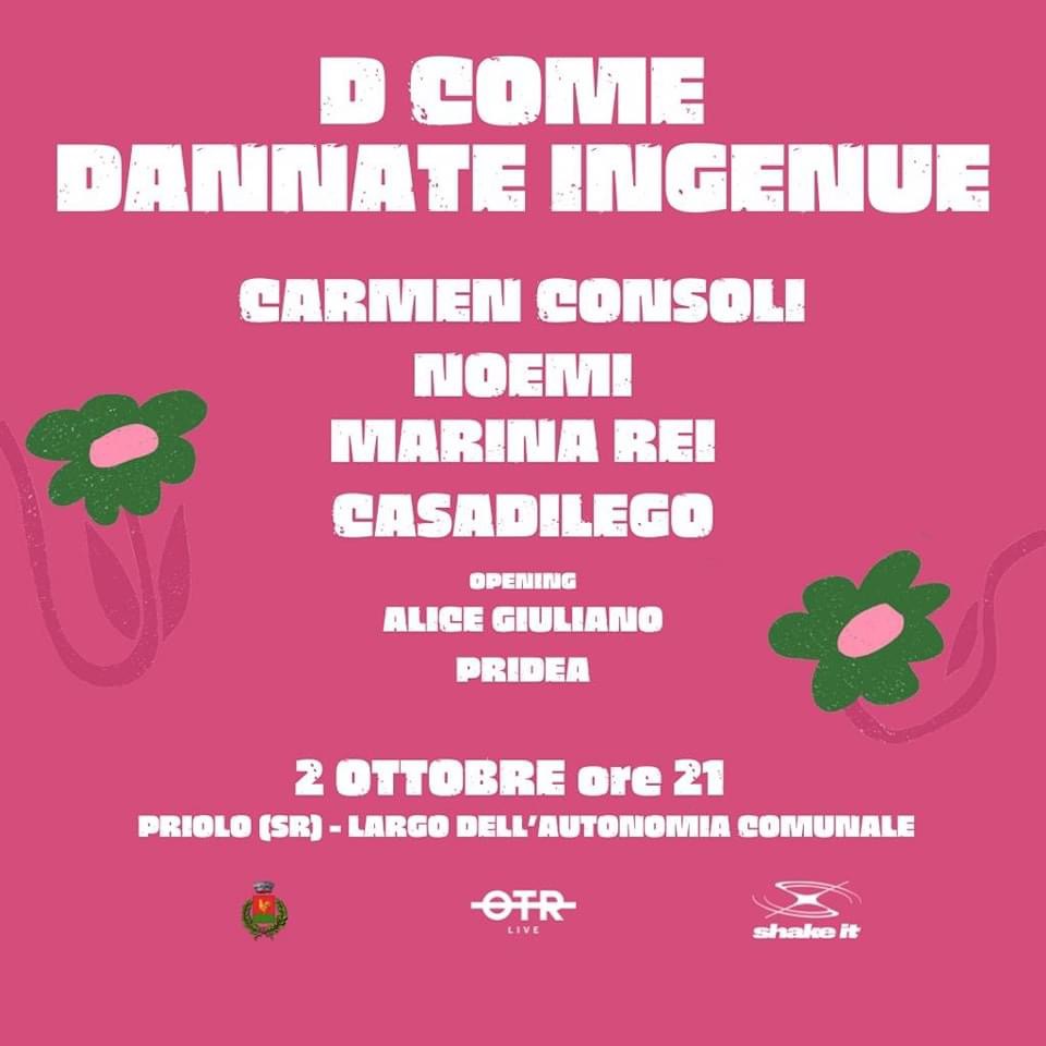 Serata tutta al femminile con Carmen Consoli Noemi, Marina Rei, Casadilego, fridea, Alice Giuliano – Questa sera, in piazza dell’Autonomia Comunale, a Priolo