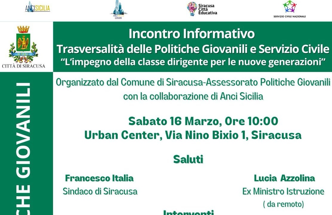Politiche giovanili, sabato a Siracusa un incontro degli amministratori siciliani di Anci