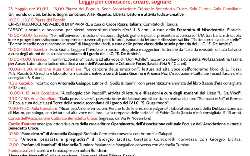 Floridia, “Libri in piazza”: tre giorni di eventi letterari organizzati dall’associazione Focus