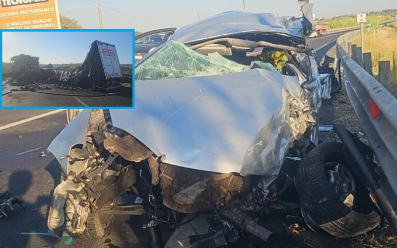 Carlentini – Schianto auto-tir, perde la vita un giovane di 23 anni – Foto