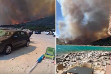 Sardegna – inferno di fuoco a Villasimius e Cala Pira,  bagnanti in fuga.