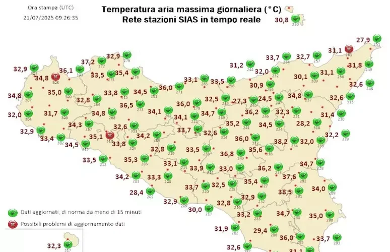 Sicilia, termometro sopra i 35 gradi con punte di 38